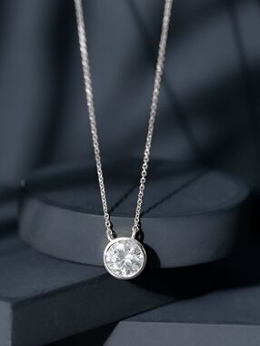 Stunning! 2ct Moissanite Diamond Bezel-Set Solitaire Necklace